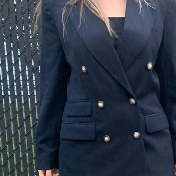 Vintage Navy long blazer 8  Women’s By Theomiles - Picture 10 of 13